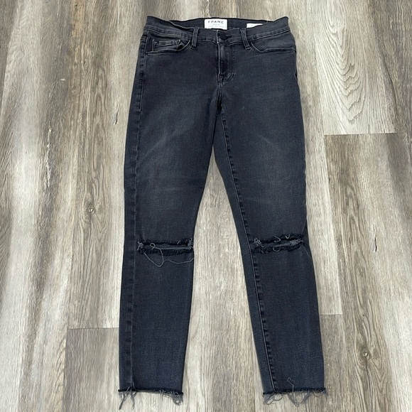 FRAME denim jeans Le Skinny de Jeanne model muddy rips off black gray size 28 - Picture 1 of 16